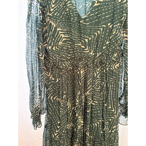 Ba&sh Lady Dress Women 2 US 6 Midi Forrest Fairy Geo Design Bohemian Green/Cream - Picture 7 of 16